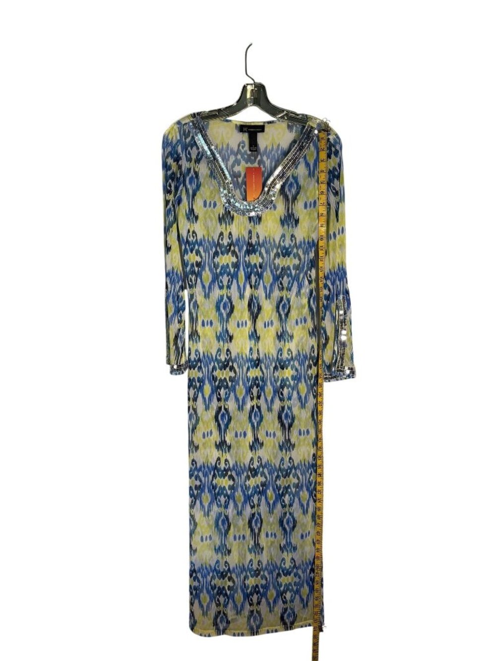 INC Iemon and blue ikat print maxi cover-up dress featuring silver sequin Small - Picture 8 of 11
